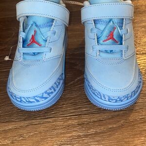 Jordan Kids Sky Blue Sneakers with Red Accents
